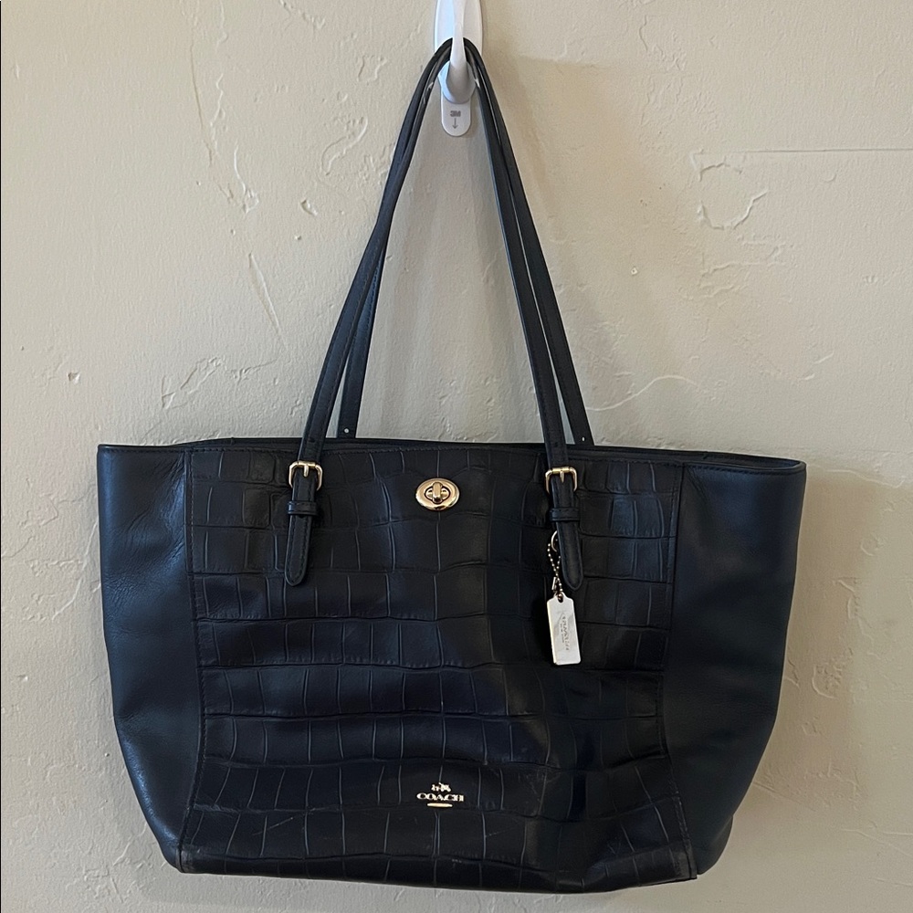 Coach Black Croc-Embossed Leather Tote